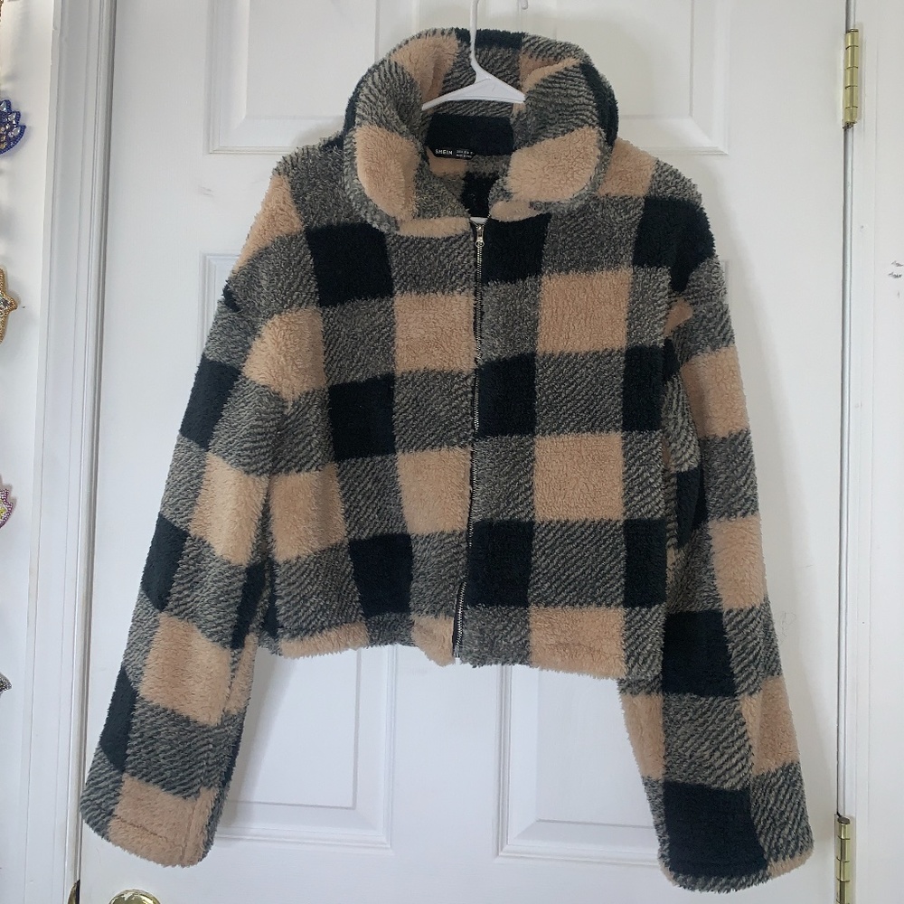Buffalo plaid winter teddy coat from SHEIN